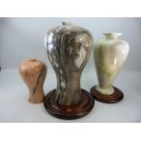 1980's Korean 'Il Shin Stone' vases two with plinths