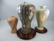 1980's Korean 'Il Shin Stone' vases two with plinths