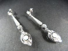 Silver CZ and Opal panelled art deco style Drop earrings