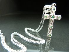 Silver and Emerald Set crucifix on silver chain