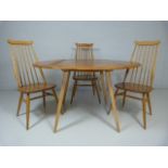 Ercol Blonde dropleaf table with three Windsor chairs