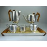 Picquot ware mid century tea and coffee set on tray.