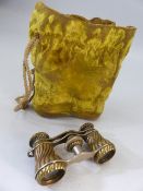 Jumelle brass opera glasses with original bag. Marked to eye pieces 'Jumelle fin de Siecle'