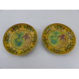 Two Chinese Teabowls on a yellow ground with character marks to base