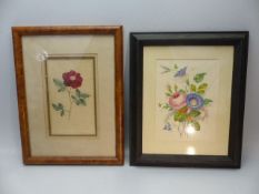 Two framed floral lithograph studies of flowers. One Titled Pub by W Curtis St Geo Crescent Dec