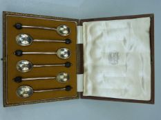 Cased set of six hallmarked silver coffee spoons with bean handles. Sheffield Cooper Brothers & Sons
