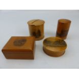 Mauchline Ware Trinket pieces - To include money box (Bristol Cathedral), Lidded Pot (the Beach