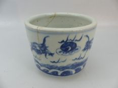 Chinese blue and white brush pot with damage