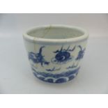 Chinese blue and white brush pot with damage