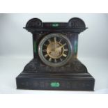 Antique Slate architectural mantle clock inlaid with Malachite to front.