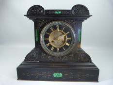 Antique Slate architectural mantle clock inlaid with Malachite to front.