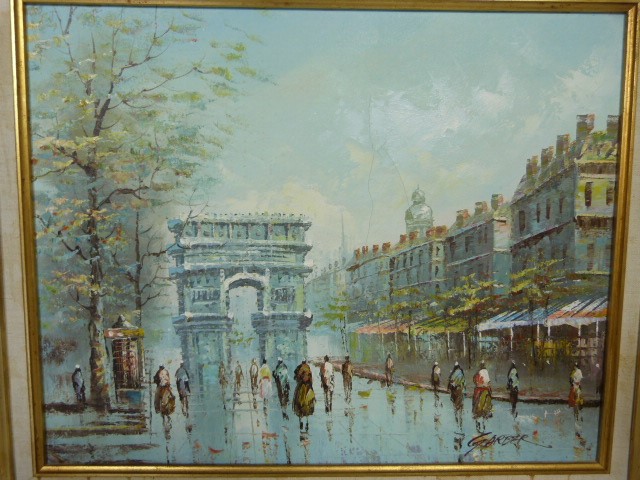 French Parisian street scene oil signed Garber in a Gilt frame. - Image 3 of 3