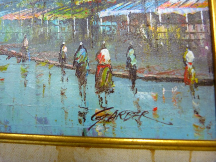 French Parisian street scene oil signed Garber in a Gilt frame. - Image 2 of 3