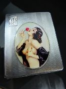 Silver hallmarked Birmingham cigarette case, maker J H W, with sliding hinge opening mechanism.