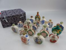 Chinese and Japanese snuff bottles (mostly all porcelain) - 1 missing stopper. approx 19 in total
