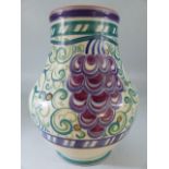 Poole Pottery 1920's large bulbous vase decorated with grapes. fully marked to base. Approx 21cm