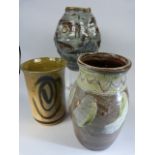 Three Studio pottery vases to include Moffatt pottery.