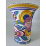 Poole Pottery Art Deco flared vase in Polychrome decoration of flowers, fully marked to base