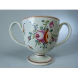 18th Century Pearlware two handled loving cup. Decorated with handpainted floral sprays. Dedicated