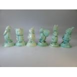 Spode's Royal Jade 6 small comical figures 20th Century. One Clown with chip to hat. All approx