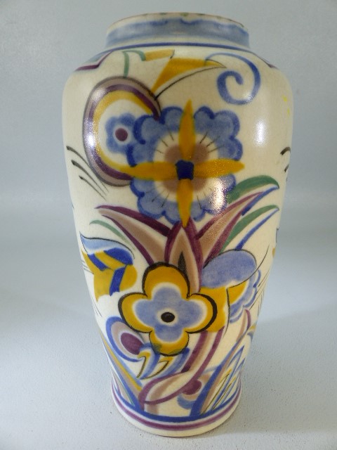 Art Deco Poole Jazzy floral decorated vase. fully marked to base (DJ) Approx 23cm high