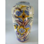 Art Deco Poole Jazzy floral decorated vase. fully marked to base (DJ) Approx 23cm high