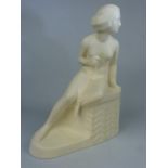 Spode Velamour pottery Art Deco Lady on a seated leaf base. Designed by Eric Olsen