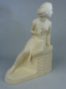 Spode Velamour pottery Art Deco Lady on a seated leaf base. Designed by Eric Olsen