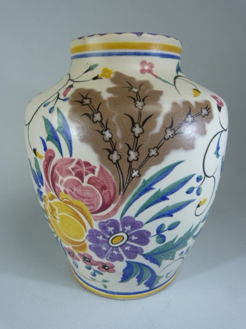 1920's Poole Pottery vase in the floral pattern. Pattern ZW marked Carter Stabler Adams. Shape No