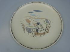 Poole Pottery 1950's Plate/Charger in the UG pattern depicting a swan swimming in the Pond. Approx