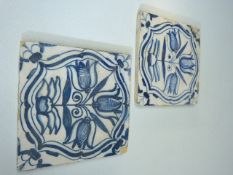 Pair of 17th century tiles in 'Tulip Pattern'