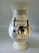 1950's Burleigh Ware Vase approx 24cm tall in white glaze with a Stylised Egyptian decoration in
