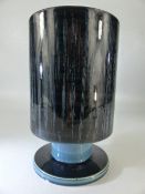 1960's Poole Pottery Footed Vase - Black ground with Vertical Blue Stripes Scrajito lines. Approx