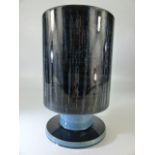 1960's Poole Pottery Footed Vase - Black ground with Vertical Blue Stripes Scrajito lines. Approx