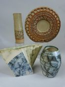 Carn Pottery Fan vase, one other and two other pieces of studio pottery. (4)