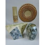 Carn Pottery Fan vase, one other and two other pieces of studio pottery. (4)