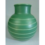 Keith Murray for Wedgwood banded bombe vase. Two hairline cracks to rim.