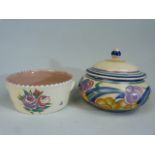 Poole Pottery 1920's Art Deco lidded pot with cover and one other similar Poole pot.