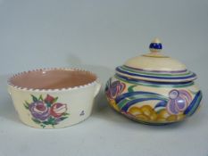 Poole Pottery 1920's Art Deco lidded pot with cover and one other similar Poole pot.