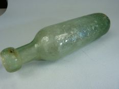 Antique clear Glass Torpedo Bottle. Local Interest being from Half Moon Inn Yeovil, John Knight.