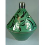 Wedgwood Veronese Conical cone shaped lamp base decorated with silver lustre on a green ground.