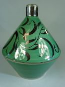 Wedgwood Veronese Conical cone shaped lamp base decorated with silver lustre on a green ground.