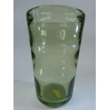 WhiteFriars Green Glass Vase with cylindrical bands - approx 20cm high.