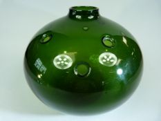 Holmgaard Green danish glass bubble vase by Michael Bang (etched to base)