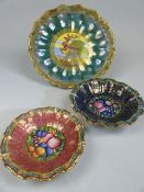 Minton Lustre Art Deco leaping fawn bowl along with two Minton Rotique Lustre pin dishes.