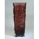 Whitefriars Amethyst 'Bark' Vase designed by Geoffrey Baxter approx 30cm tall