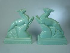 Poole Pottery 'Leaping Gazelles' 831 in turquoise. Approx height - 20cm high