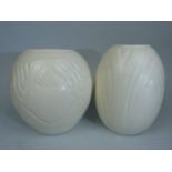 Spode's Velamour vases - Two similar white ground vases with pressed decoration by Eric Olsen