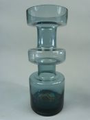 Holmegaard Danish glass vase with three bands. in Blue. Approx height - 18cm