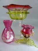 Late 19th Century crimped glassware to include a small flared bowl and a tripod footed candlestick